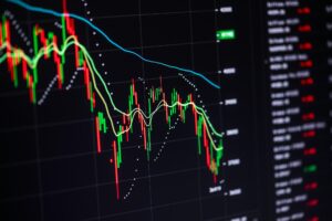 Stock charts on the monitor close up. Finance and stock exchange concept